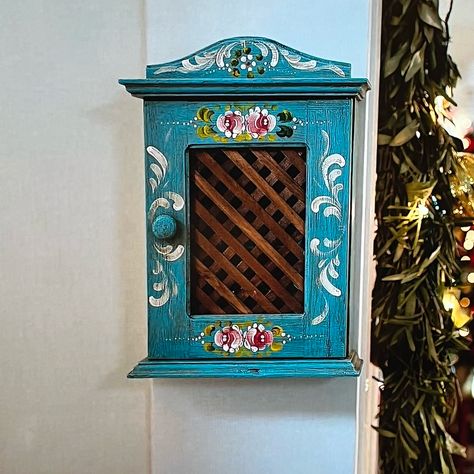 Cute little cabinet would be a great thermostat cover. Thermostat Cover Ideas, Dark Whimsical, Thermostat Cover, Botanical Decor, Cover Ideas, Hand Painted Furniture, Dream Decor, Covered Boxes, Thermostat