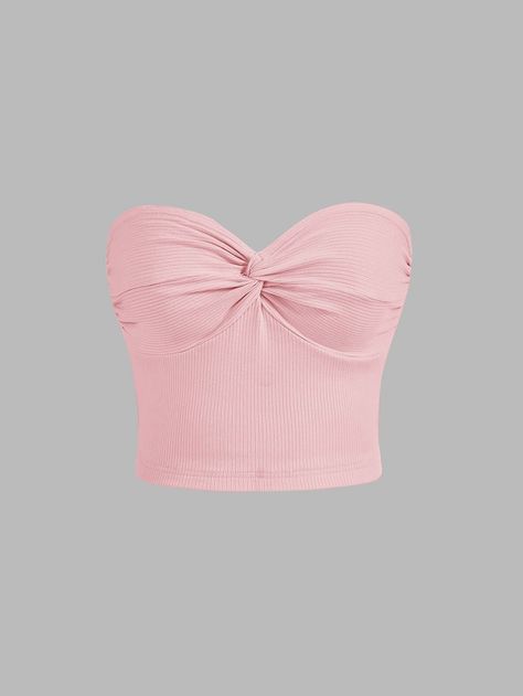 Baby Pink Casual Collar Sleeveless Knitted Fabric Plain  Embellished Slight Stretch  Women Clothing Bando Top Outfits, Light Pink Top, Y2k Fashion Men, Baby Pink Top, Pink Tube Top, Pink Top, Light Pink Tops, Outfits Y2k, Strapless Crop Top