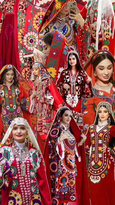 Tajikistan Dress, Ui Design Principles, Long Green Dress, National Dress, Azerbaijan, Traditional Outfits, Green Dress, Red, How To Wear