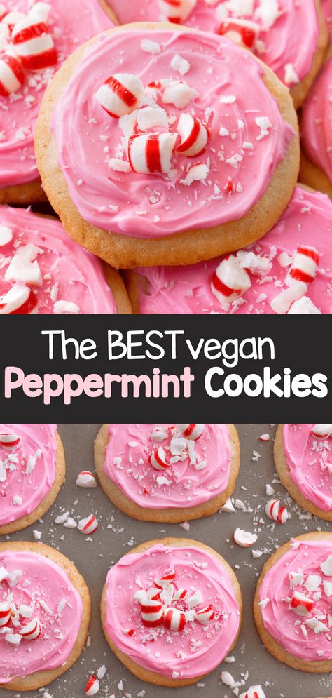 The Best Peppermint Vegan Sugar Cookies Vegan Peppermint Cookies, Christmas Cookies Vegan, Christmas Vegan Recipes, Cookies 2023, Peppermint Cookie Recipe, Vegan Holiday Cookies, Vegan Bars, Fmd Recipes, Sour Cream Cookies