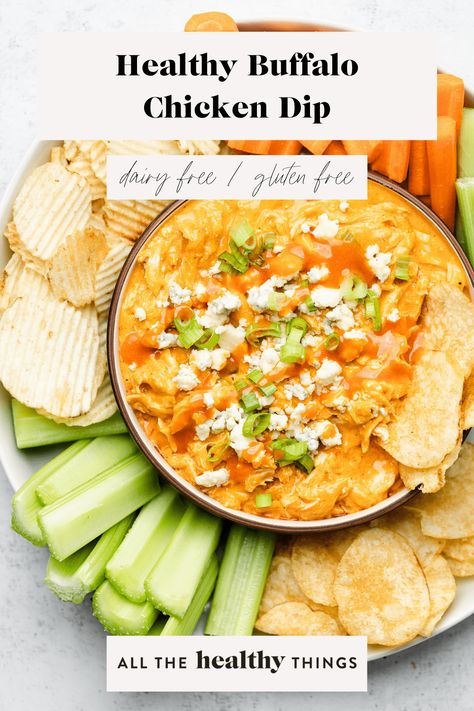 This easy healthy buffalo chicken dip recipe is sure to be a hit at your next party or potluck. Made with shredded chicken, tangy buffalo sauce, and a few spices and seasonings, you won’t even miss the dairy in this healthier version of everyone’s favorite dip! Healthy Buffalo Chicken Dip Recipes, Buffalo Chicken Dip Oven, Healthy Buffalo Chicken Dip, Buffalo Sauce Recipe, Chicken Dip Recipe, Buffalo Chicken Dip Recipe, Meal Prep Snacks, Healthy Buffalo Chicken, Chicken Dip