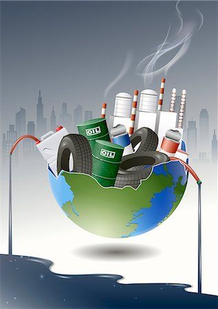 environmental pollution pictures drawing - An illustration representing the impact of environmental damage. Stock Photo - Premium Royalty-Free, Code: 6111-06838611 Environmental Pollution Pictures, Solution To Plastic Pollution Drawing, Globalisasyon Picture, Soil Pollution Drawing, Environmental Pollution Drawing, Slogans On Pollution, Wudu Steps, Hindi Project, Pollution Pictures