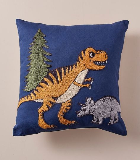 Dino Cushion, Dinosaur Pillow, Dinosaur Embroidery, Target Australia, Blue Dinosaur, Bed Cushions, Play Space, Boys Bedroom, Boy's Bedroom