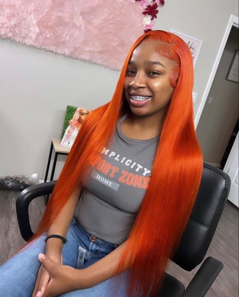 Orange Wig, Straight Human Hair Bundles, Frontal Wig Hairstyles, Pretty Hair Color, Hair Laid, Colored Wigs, Front Lace Wigs Human Hair, Straight Human Hair, Orange Hair