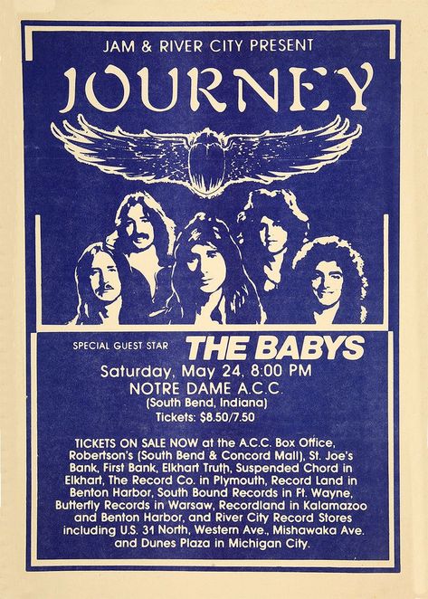 Journey Concert, Journey Band, Concert Poster Art, South Bend Indiana, Benton Harbor, Vintage Concert Posters, Michigan City, Music Poster Design, Poster Music