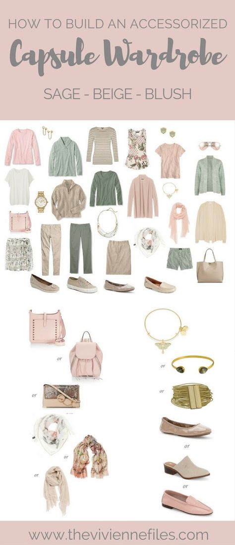 How to Build a Capsule Wardrobe of Accessories in a Beige, Sage and Blush color palette Capsule Style, Blush Color Palette, Build A Capsule Wardrobe, Soft Summer Colors, Vivienne Files, Mode Tips, Wardrobe Capsule, Minimalist Capsule Wardrobe, Spring Capsule Wardrobe