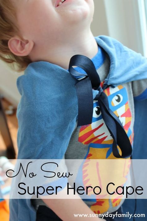 An easy way to make a no sew superhero cape! Make a kids cape in 5 minutes without sewing. Perfect for play or a DIY Halloween kids costume idea. Halloween Diy Kids, Super Hero Cape, Sarah Titus, Superhero Cape, Capes For Kids, Superhero Kids, Kid Friendly Crafts, Diy Halloween Costumes For Kids, Superhero Capes