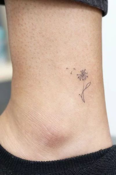 Fine Line Dandelion Flower Tattoo, Dandelion Child Tattoo, Dandelion Tattoo Behind Ear, Fine Line Dandelion Tattoo, Dandelion Seed Tattoo, September Tattoos, Dandelion Tattoos, Small Nature Tattoo, Sarah Tattoo