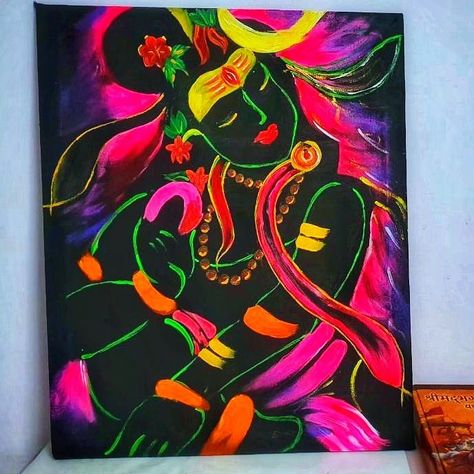 A simple and beautiful shiv painting. With neon acrylic colours on Canvas. Neon Colour Painting, Shiva Painting On Canvas, Neon Acrylic Painting, Shiv Painting, Big Rangoli, Neon Colours, Easy Acrylic Painting, Big Rangoli Designs, Shiva Painting