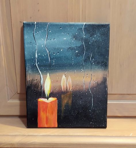 Calm Paintings Canvas, Reflection Painting Acrylic, Emotional Canvas Painting Ideas, Rainy Night Painting Easy, Scenary Paintings Canvas Acrylics, Canvas Painting Ideas Meaningful, Rainy Day Canvas Paintings, Rainy Canvas Painting, Rainy Acrylic Painting