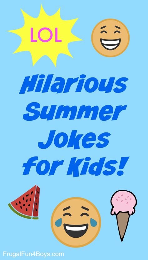 Hilarious Summer Jokes that Kids Will Love Summer Jokes For Kids, Summer Jokes, Camping Jokes, Lunchbox Jokes, Clean Funny Jokes, Summer Humor, Funny Jokes For Kids, School Jokes, Clean Jokes