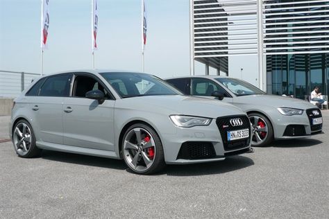 Audi RS3 Nardo Grey F34 Pair (1) Audi Rs3 Nardo Grey, Audi A3 2016, Car Colours, 1st Car, Nardo Grey, 2015 Cars, Grey Car, Audi A3 Sportback, Audi S3