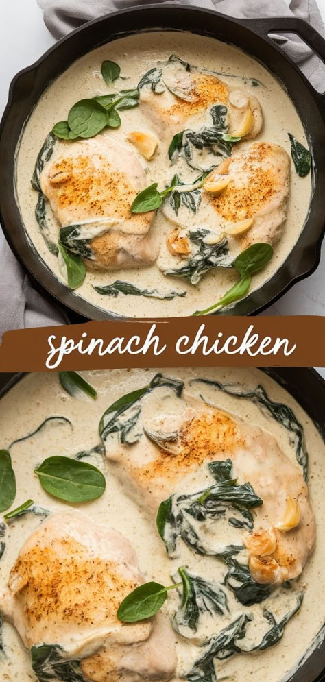 Chicken Spinach Potatoes Recipes, Chicken Frozen Spinach Recipes, Meal With Spinach, Chicken Thigh Spinach Recipes, Dinner Ideas With Spinach, Chicken Recipes Spinach, Chicken And Spinach Recipes Healthy, Chicken And Spinach Recipes Easy, Spinach Chicken Recipes