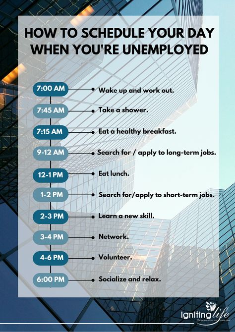 Unemployed Daily Routine, Daily Routine Schedule Unemployed, Unemployment Daily Schedule, Unemployed Routine, Habit Builder, 7 Day Workout, Wealth Attraction, Daily Routine Schedule, Job Interview Advice