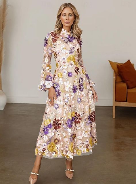 Luxury Floral Embroidery Midi Dress For Wedding Guest, Luxury Floral Embroidered Dress For Wedding Guest, Floral Print Long Mother Of The Bride Dresses 2022, Luxury Floral Print Gown For Wedding Guest, Luxury Lace Work Dresses For Wedding Guest, Floral Mother Of The Bride Dresses Bohemian, Luxury Long Sleeve Midi Dress With Floral Embroidery, Daughter Of Thr Bride Dress, Embroidery Flower Dress