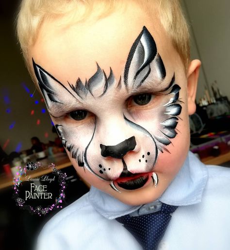 Laurie Lloyd on Instagram: “Getting there with my wolf design. Still looks like a cat 🤷‍♀️#weddingfacepainting  #facepaint #facepainter #facepainting #bournemouth…” Wolf Face Paint Easy, Face Paint Wolf, Hyena Makeup, Werewolf Face Paint, Rave Face Paint, Dog Face Paint, Wolf Face Paint, Cat Face Paint, Facepainting Halloween