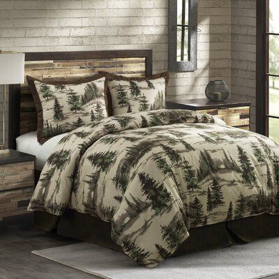 A nature-inspired print gives this comforter set character. The lining and details of the bedding will add a woodsy refinement to your bedroom. | Loon Peak Midway Comforter Set green | Home Decor | C003037942 | Wayfair Canada Rustic Comforter Sets, Lodge Style Home, Lodge Bedding, Rustic Comforter, Summer Bed, Bed Comforter, Cotton Comforter Set, Forest Pattern, Twin Bed Sets