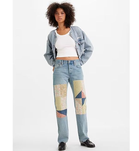 501® ‘90s Patchwork Women's Jeans - Medium Wash | Levi's® US Levis Jeans 501, Indigo Pattern, 90s Jeans, Jean Vintage, Patchwork Jeans, Loose Jeans, Levi's 501, Levi Jeans 501, Straight Fit Jeans