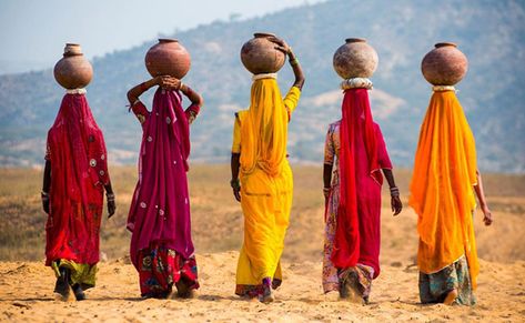 Ladies in desert or remoter parts of Rajasthan carries water on their head from the source for their daily uses. Rajasthan Women, Indian Desert, Adventure Trip, Human Figures, Golden Triangle, Jaisalmer, Wildlife Sanctuary, Udaipur, Jodhpur