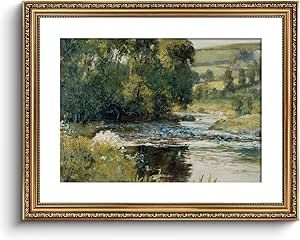 ARPEOTCY Vintage Gold Framed Large Wall Art, 16x20 inch Nature Streamside Retro Paintings, Canvas Prints Artwork with Antique Frame, Victorian Wall Pictures Decor for Living Room Gallery Room Retro Paintings, Retro Painting, Victorian Pictures, Pictures Decor, Paintings Canvas, Gold Frame Wall, Victorian Wall, Antique Frame, Wall Painting Decor