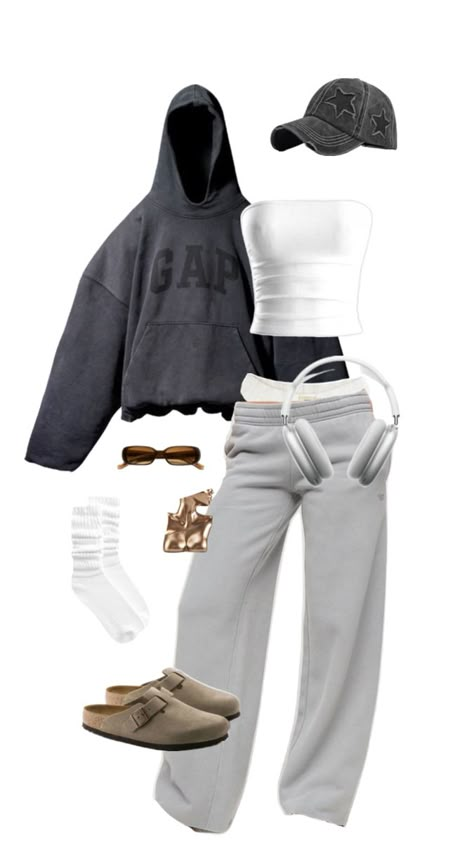 back to school, school fit,  tiktok style, fashion outfit, fashion ideas, 2000s, y2k, 90s, ahs style, ahs Modest Gym Fits, Comfy Lounge Outfits, Mood Board Clothes, Gal Outfits, Official Outfits, Streetwear Fashion Baggy, Cold Day Outfits, Modest Gym, Ahs Style