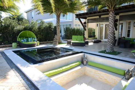 Sunken Seating, Sunken Patio, Moderne Pools, Deck Seating, Backyard Seating Area, Sitting Areas, Contemporary Patio, Patio Projects, Outside Seating