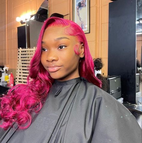 Magenta Lace Front Wig, Magenta Wigs For Black Women, Pink Burgundy Hair, Burgundy Pink Hair, Frontal Wig Hairstyles, Lace Fronts, Sew In Hairstyles, Wig Ideas, Birthday Hairstyles