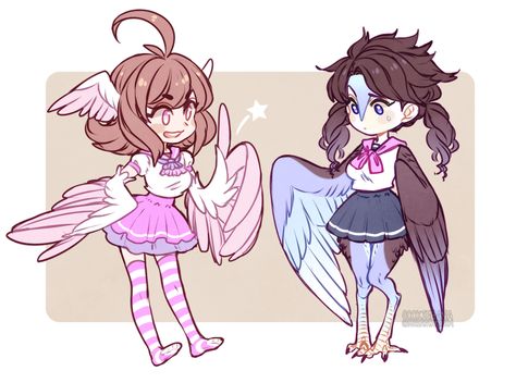 Harpies Character Design, Bird Girl Oc, Bird Person Character Design, Harpy Character Design, Bird Girl, Angel Girl, Creature Drawings, Art Anime, Creature Design