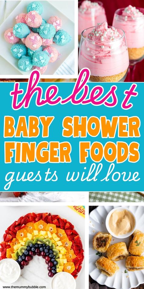 baby shower food ideas Finger Foods For A Baby Shower, Baby Shower Main Dish Ideas, Baby Shower Dips, Baby Shower Themed Food, Food Ideas For Baby Shower Girl, Girl Baby Shower Food, Baby Themed Food, Baby Sprinkle Food, Girl Baby Shower Food Ideas