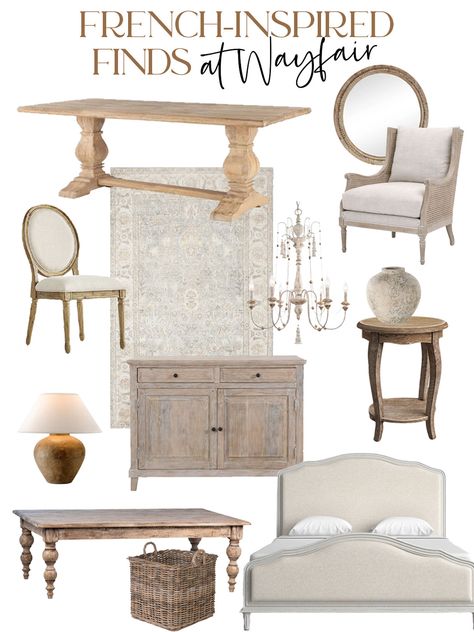 Looking for French style furniture and decor and coming up empty handed? We're sharing tons of fabulous French farmhouse finds at Wayfair! French Parisian Decor, Modern French Farmhouse Decor, French Farmhouse Furniture, Modern French Farmhouse, French Cottage Garden, French Provincial Decor, French Style Decor, French Ideas, French Country Chandelier