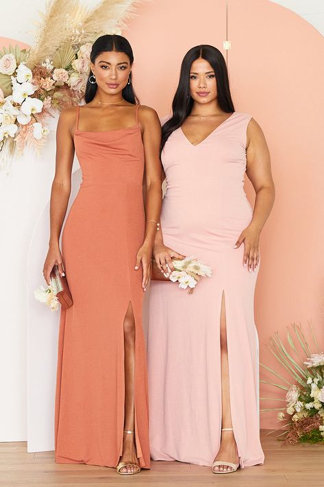 Dusty Rose Bridesmaid Dresses - Shop Dresses Under $100 | Birdy Grey Modern Bridesmaid Dresses, Grecian Dress, Orange Bridesmaid, Orange Bridesmaid Dresses, Dress Name, Wedding Roles, Dusty Rose Bridesmaid Dresses, Rose Bridesmaid Dresses, Minimal Look