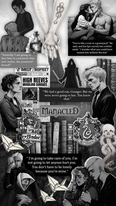 Manacled by SenLinYu Hermione Granger Draco Malfoy, Fanfic Dramione, Hermione Granger Aesthetic, Draco And Hermione Fanfiction, Dramione Fan Art, Harry Potter Feels, Draco And Hermione, Harry Potter Comics, Harry Potter Drawings