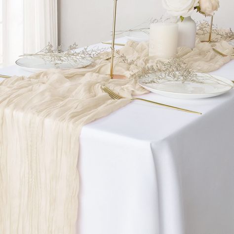 PRICES MAY VARY. 🎀Extra Long Table Runners: Package includes 2 pieces ivory table runners with wrinkle, 35” width and 120” length, each 10 feet long enough to fit most occasions decorations. 🎀Premium Material: Our cheesecloth table runners are made of 100% natural cotton gauze and the fabric is soft and as light as a butterfly wing. 🎀Stylish Table Decor: Give your tables a rustic and boho look with our cheese cloth table runner. Display romantic atmosphere by adding flowers and plants to crea Long Table Runners, Extra Long Table Runners, Wedding Cheese, Gauze Table Runner, Boho Table Runner, Farmhouse Table Runners, Long Table Runner, Fabric Table Runner, Sand Ceremony