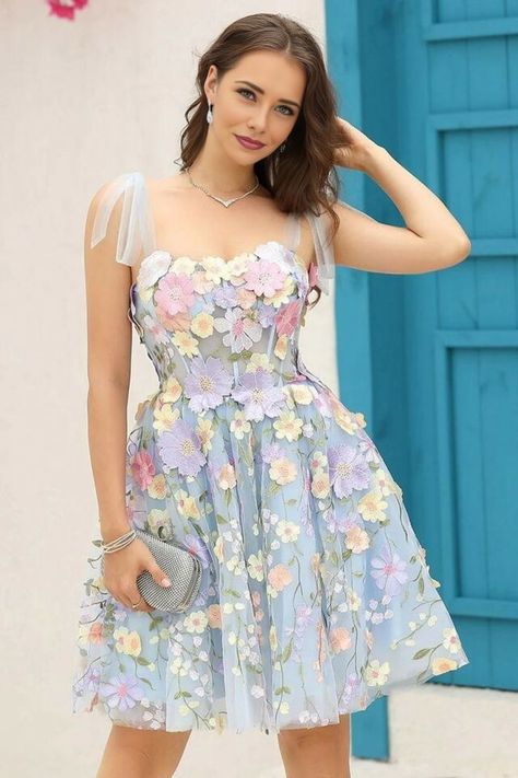 Corset Homecoming Dress, Dress With 3d Flowers, White Jumpsuit Wedding, Hoco Inspo, Floral Homecoming Dresses, Wedding Pants, Purple Corset, Boho Wedding Gowns, Lovely Partner