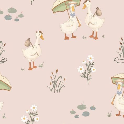 Baby Boy Illustration, Goose Wallpaper, Goose Illustration, Goose Pattern, Duck Nursery, Baby Animal Drawings, The Goose, Boy Illustration, Kids Room Wallpaper