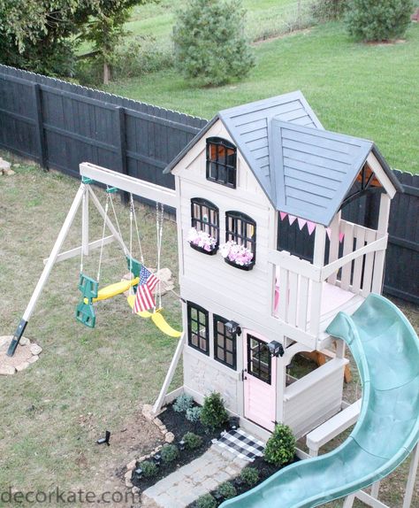 Playset Makeover, Backyard Playset, Backyard Playhouse, Kids Outdoor Play, Playhouse Outdoor, Playset Outdoor, Toy House, Backyard Play, Backyard Playground