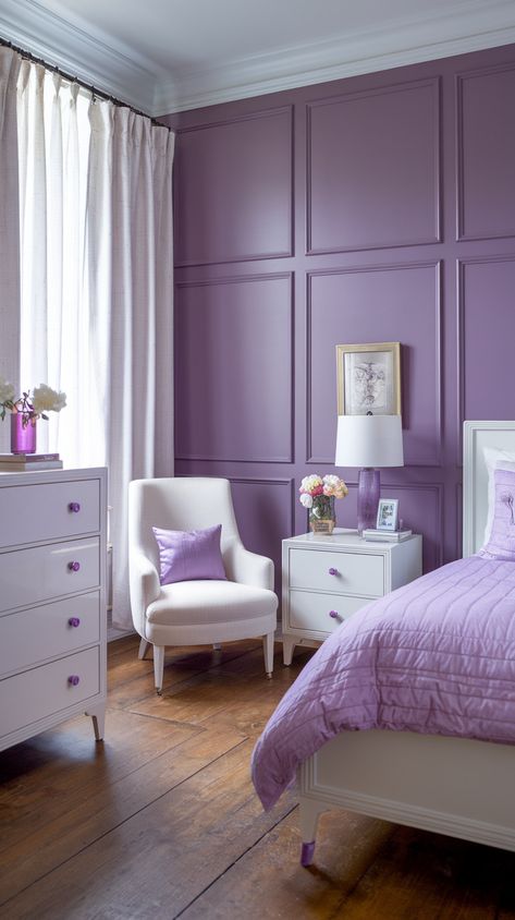 Want to create a cozy, inviting atmosphere? These 20+ purple bedroom refresh ideas will show you how to make your room feel warm and welcoming. Pin this for easy ways to add comfort to your space. Purple And White Room Ideas, Purple And White Room, Lilac Room Ideas, Lilac Room Ideas Bedrooms, Purple Accent Wall, Lilac Room, Dresser Refinish, Purple Palette, Comfortable Accent Chairs