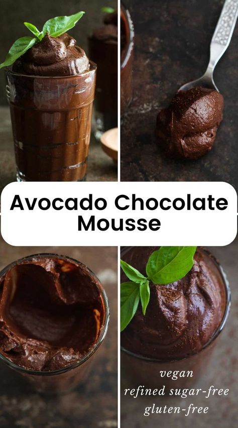 Avocado Nutella Recipes, Vegan Avocado Chocolate Mousse, Avocado Cocoa Mousse, Vegan Avocado Dessert, Avocado Cacao Mousse, Avocado And Chocolate, Healthy Chocolate Mouse, Fast Vegan Dessert, Avocado Moose