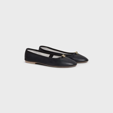 Les ballerines CELINE Triomphe ballerina in Lambskin - Black - 345233557C.38NO.41 | CELINE Celine Shoes, Celine Triomphe, Flats For Women, Designer Flats, Handbags Leather, Classic Wardrobe, Signature Hardware, Parisian Chic, Boot Sandals