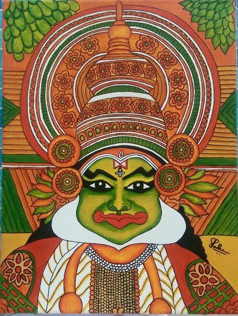 Kathakali Face Painting, Chinese Landscape Art, Kathakali Face, Mural Art Design, Lotus Flower Art, Fabric Painting Techniques, Kerala Mural Painting, Kalamkari Painting, Pichwai Paintings