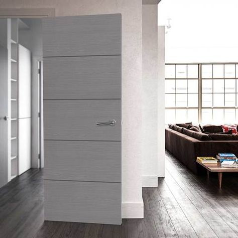 Doors Interior Modern Grey, Light Grey Doors Interior, Grey Doors Interior Modern, Light Grey Doors, Grey Interior Doors, Oak French Doors, Modern Entry Door, Internal Wooden Doors, Flush Door