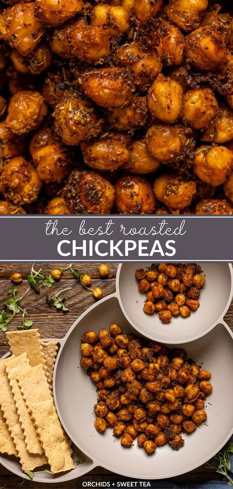 Get ready to level up your snacking game with these tasty roasted chickpeas! Crunchy, flavorful, and totally addictive - you won't be able to stop snacking on these little gems. Perfect for munching on the go or topping your favorite dishes. Gluten-free + Different Seasoning Options! | how to make roasted chickpeas in oven | homemade roasted chickpeas | roasted chickpeas oven | roasted chickpeas recipe | roasted chickpeas snack | roasted chickpeas easy | seasoned roasted chickpeas Roasted Chickpeas Seasoning, Roasted Chickpeas No Oil, Chickpea Oven Roasted, Curry Roasted Chickpeas, Ways To Cook Chickpeas, Roasted Chickpeas Stovetop, Crispy Garbanzo Beans Oven Roasted Chickpeas, Roast Chick Peas Recipes, Chickpea Snack Roasted