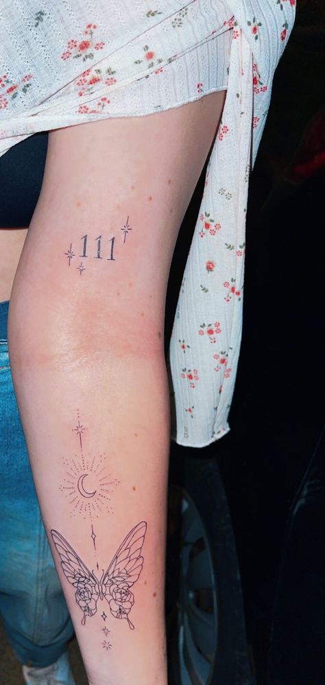 111 Tattoo Ideas, 111 Angel Number, Hippie Tattoo, Number Tattoos, Clever Tattoos, Small Girl Tattoos, Red Ink Tattoos, Cute Tiny Tattoos, Fairy Tattoo