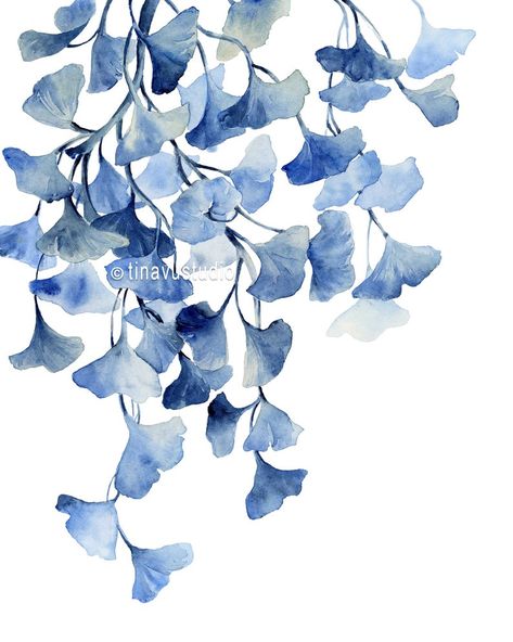 Watercolor gingko artwork leaf art indigo leaf painting | Etsy Ginkgo Watercolor Paintings, Blue Leaf Painting, Gingko Leaf Art, Gingko Art, Watercolor Art Blue, Indigo Painting, Ginkgo Art, Indigo Art, Blue Watercolor Background