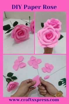 Rose Flower Colors, Handmade Flowers Tutorial, Paper Roses Diy, Paper Rose Template, Paper Flowers Diy Easy, Crepe Paper Roses, Tissue Paper Flowers Diy, Paper Sunflowers, How To Make Rose