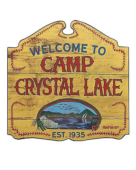 Welcome to Camp Crystal Lake Sign - Friday the 13th - Spirithalloween.com Camp Crystal Lake Sign, Halloween Friday The 13th, Friday The 13th Tattoo, Lake Party, Camp Crystal Lake, Wooden Welcome Signs, Horror Decor, Lake Signs, Sign Display