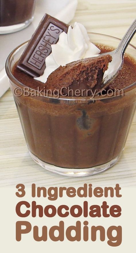 3-Ingredient Chocolate Pudding (Egg-Free). This easy-to-make dessert has a rich and delicious chocolate flavor, and the best thing is that it takes only 3 ingredients to make! #dessert #pudding #chocolate #eggless #eggfree #easyrecipe 3 Ingredient Pudding, Bounty Chocolate, 3 Ingredient Cakes, Easy Pudding Recipes, Egg Free Baking, Meringue Frosting, Lime Cupcakes, Make Dessert, Chocolate Meringue