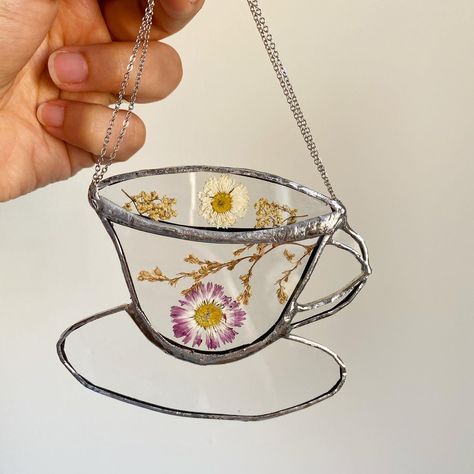 Stained Glass Teapot, Flower Teapot, Stained Glass Jewelry, Glass Tea Cups, Glass Teapot, Design Department, Pressed Flower, Stained Glass Art, Make Design