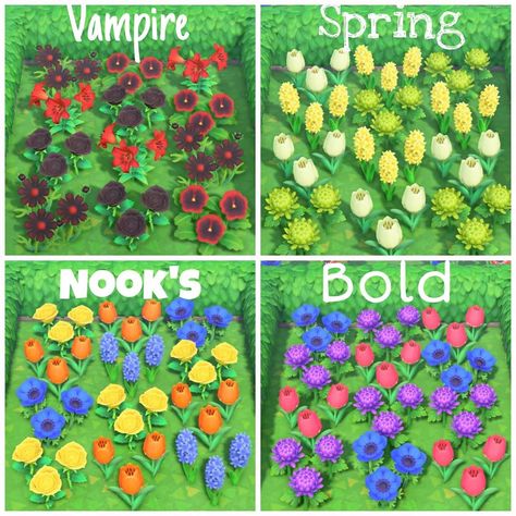 Color inspiration for your garden . . #animalcrossingnewhorizons #newhorizons #acnhdesigns #acnh Acnh Flower Color Combinations, Animal Crossing Flower Combinations, Acnh Flower Combinations, Motif Acnl, Animal Crossing Funny, Animal Crossing Wild World, Island Theme, Qr Codes Animal Crossing, New Animal Crossing