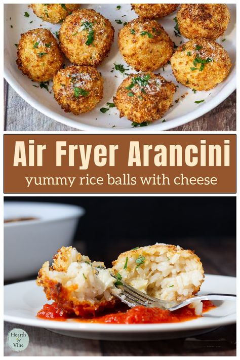 Arancini Recipe Air Fryer, Sausage Balls Air Fryer, Air Fryer Arancini Balls, Arancini Balls Air Fryer, Air Fry Arancini, Baked Arancini Balls, Rice Balls Italian, Arancini Rice Balls Marinara Sauce, Sausage Balls